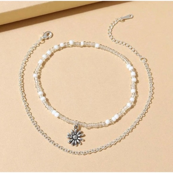 1 LEFT! 2 Piece Beaded Sunflower Ankle Bracelet Set - Picture 2 of 4